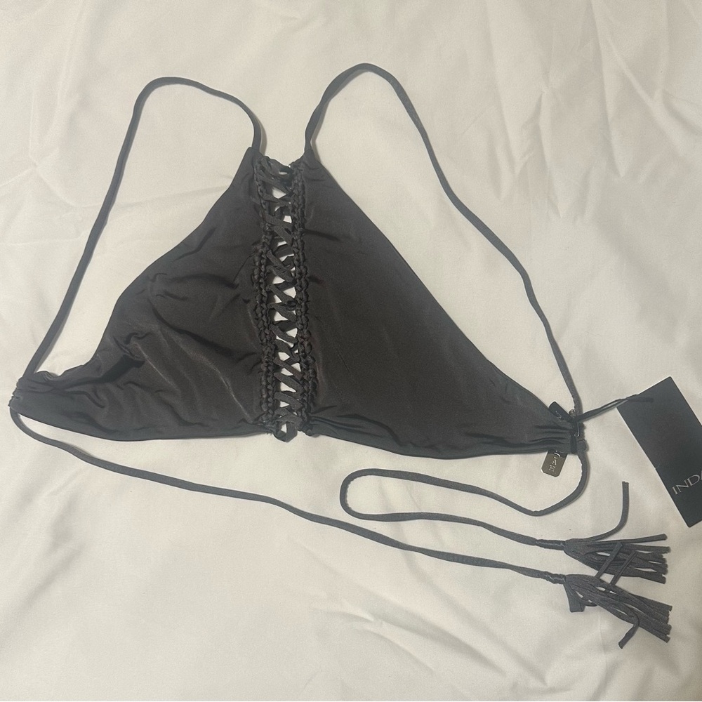 Indah Elegant Black Lace-Up Bikini Top
